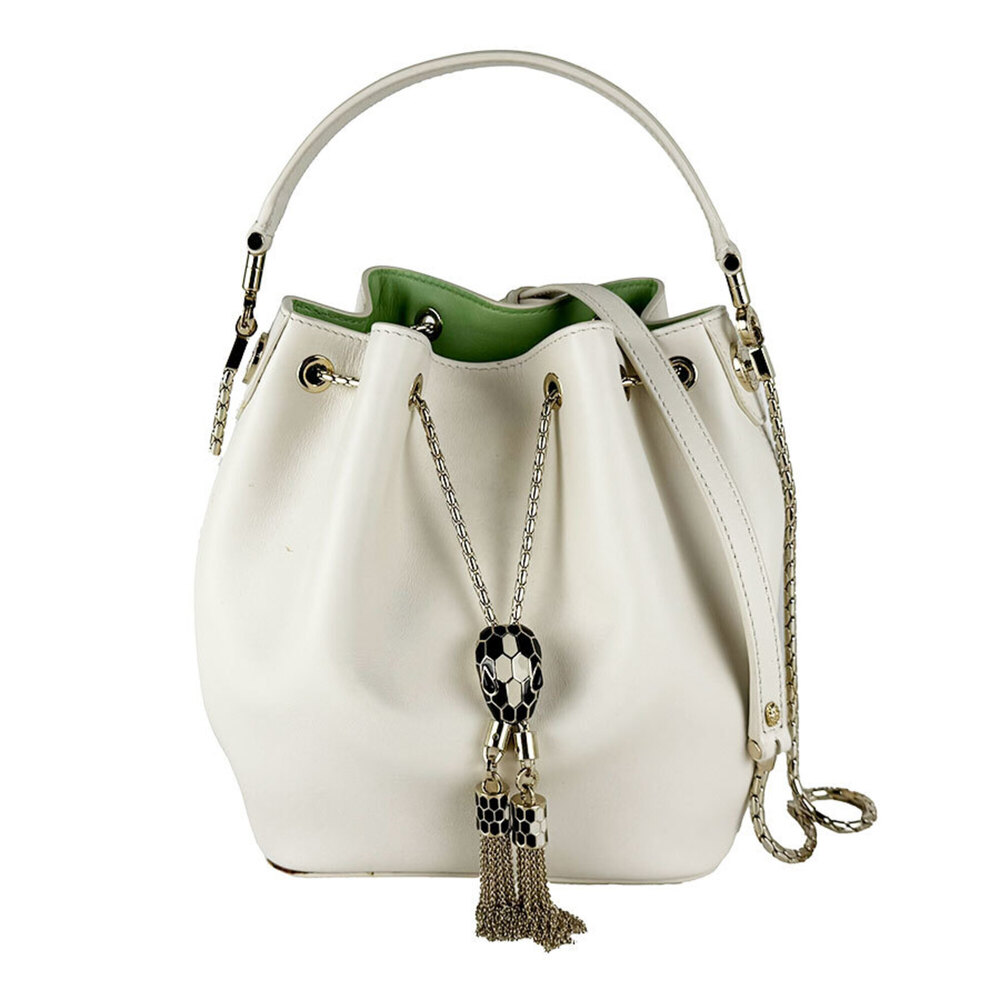 Bulgari BVLGARI Serpenti Forever Shoulder Bag, Leather, Ivory, Women's z10963